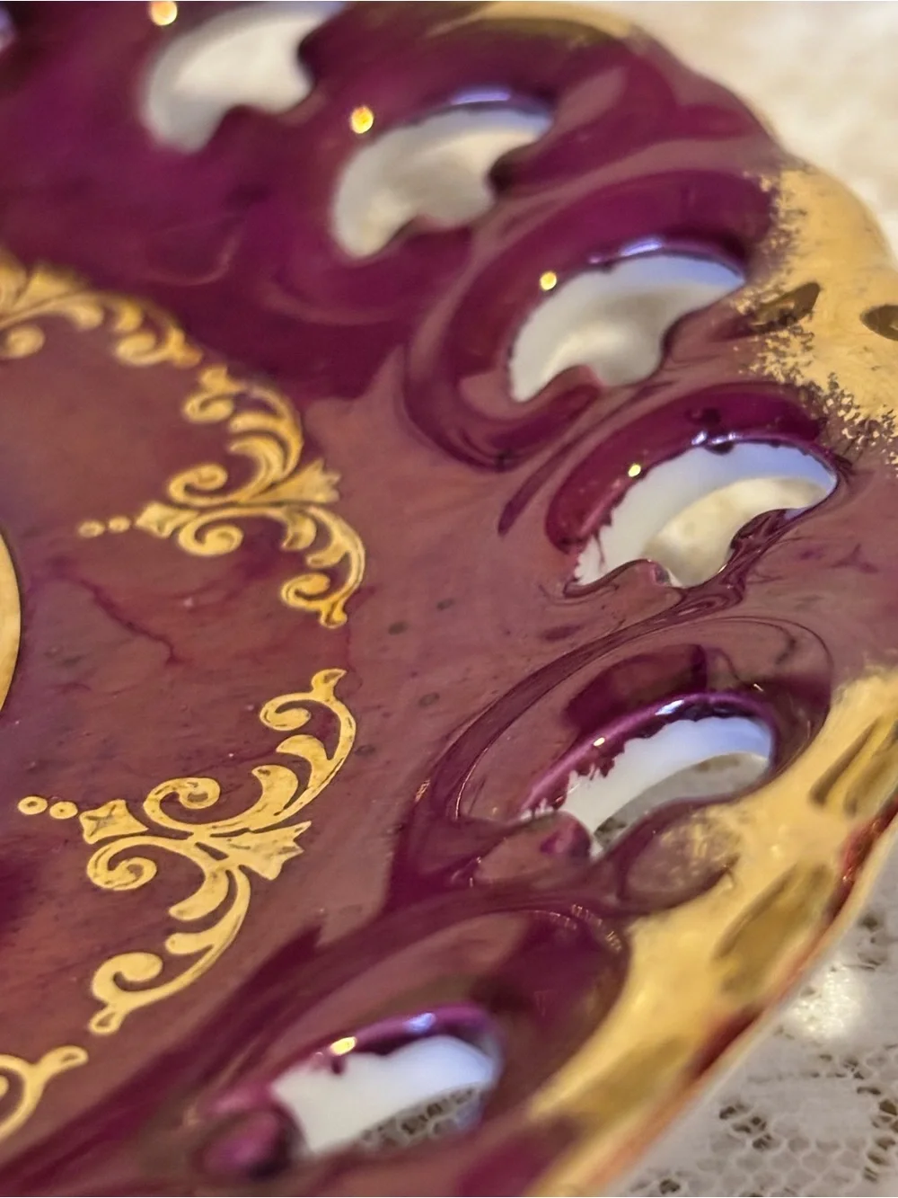 Vintage Ohashi China Burgundy & Gold Teacup & Saucer